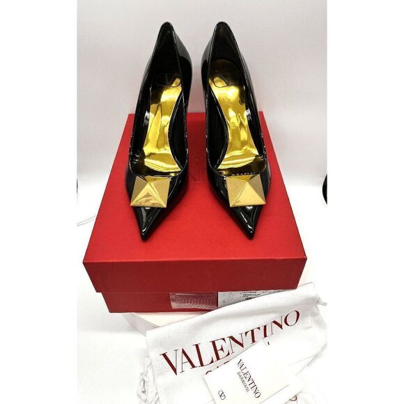 Valentino Garavani One Stud 100mm Pointed-toe Patent Leather Pumps EU 39.5 Black - Picture 11 of 11